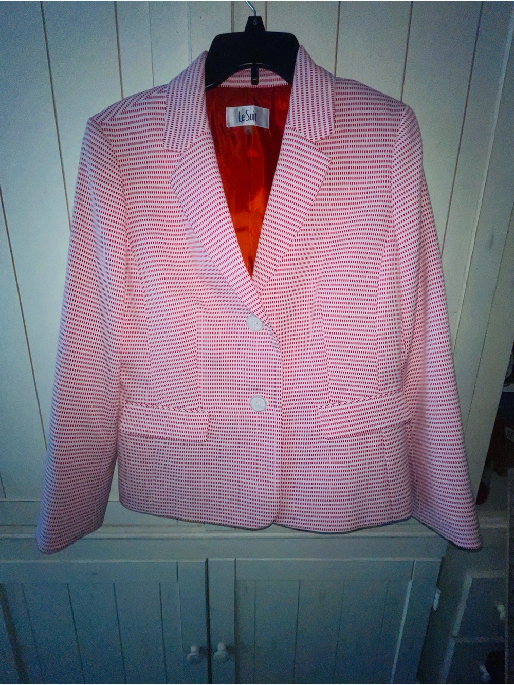 Le Suit Red and White  Striped Women's Blazer Size 12 Beautiful Jacket